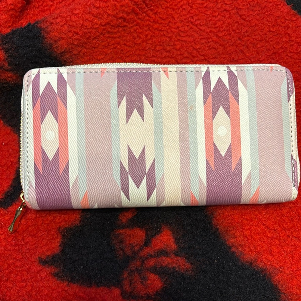 Indian print zip around wallet